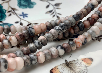 5x8 mm Natural Smooth Rondelle Pink Zebra Jasper Beads Natural Mixed Pink Gray Highly Polished Loose Beads 15.5 Inches Strand #2918