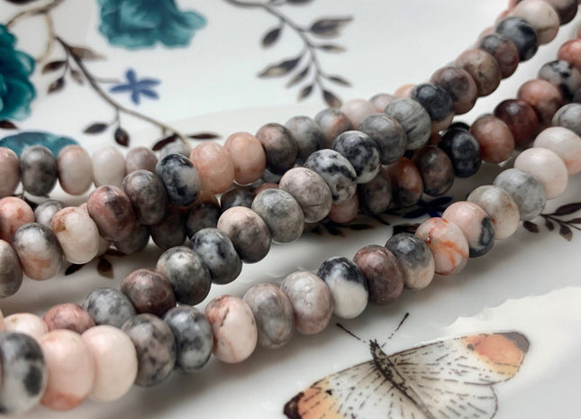 5x8 mm Natural Smooth Rondelle Pink Zebra Jasper Beads Natural Mixed Pink Gray Highly Polished Loose Beads 15.5 Inches Strand #2918