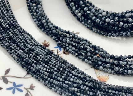 2mm 3mm 4mm AAA Micro Faceted Round Snow Flake Jasper Gemstone Beads Natural Black Gray Faceted Round Snow Flake Jasper 15.5 Inches #2350
