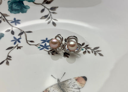 AAAA 8.5 mm Natural Pink Freshwater Round Pearl Earring Studs W/925 Sterling Silver High Luster Pearl Flower Earring Bridal Jewelry #10006-B