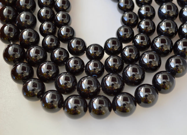 12mm 14mm Smooth Round Black Onyx Gemstone Beads 15.5 Inches #2136