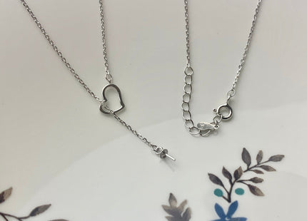 Genuine 925 Sterling Silver Necklace With Heart Shape Dangle Setting For Half Drilled Pearl Beads Silver Heart Pendant DIY Jewelry #10079