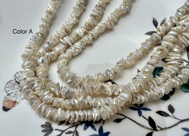 5x6-7mm Very Rare Natural White Color Keshi Freshwater Pearl Beads Center Drilled Cornflakes Shape Keshi Chips Pearls #P2299