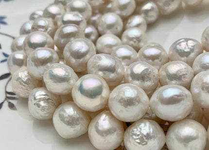 10-12mm AAA Large Hole Half Strand Natural White Baroque Edison Pearl Bead 2.1 mm Hole Genuine High Luster Baroque Pearl 17 Pieces #P1324