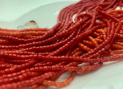 2x2 mm Red/B or Orange/A Bamboo Coral Smooth Heishi Tube Shape Red or Orange Bamboo Coral Gemstones Loose Beads 16 Inches Strand #3698