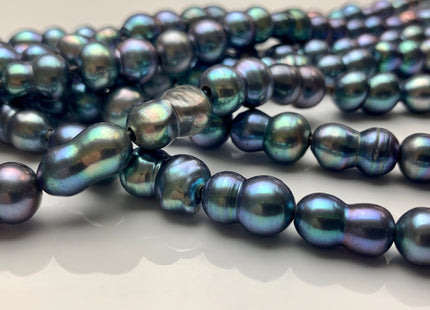 9x12-16 mm Large Hole Peacock Color Peanut Shape Freshwater Pearl Beads Hole Size 2.2 mm Genuine Peacock Color Large Hole Pearls # 1700