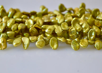 7-8x8-10 mm Green Color Keishi Freshwater Pearl Beads Top Drilled Keishi Pearls Corn Flake Pearls #798