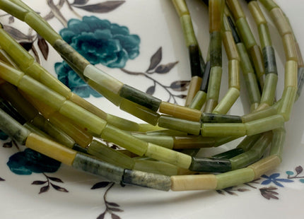 4x13-14 mm Tube Shape Natural Canadian Nephrite Jade Gemstone Beads Genuine Multi Green Jade Gemstones Loose Beads 15.5 Inches Strand #3149