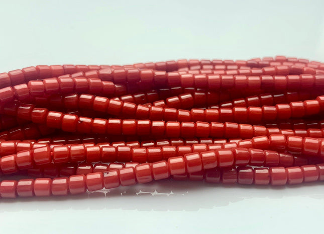 3x3.5 mm Dark Red Bamboo Coral Heishi Rondelle Disc Shape Red Bamboo Coral Gemstones Loose Beads 16 Inches Strand #3569