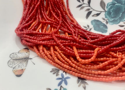 2x2 mm Red/B or Orange/A Bamboo Coral Smooth Heishi Tube Shape Red or Orange Bamboo Coral Gemstones Loose Beads 16 Inches Strand #3698