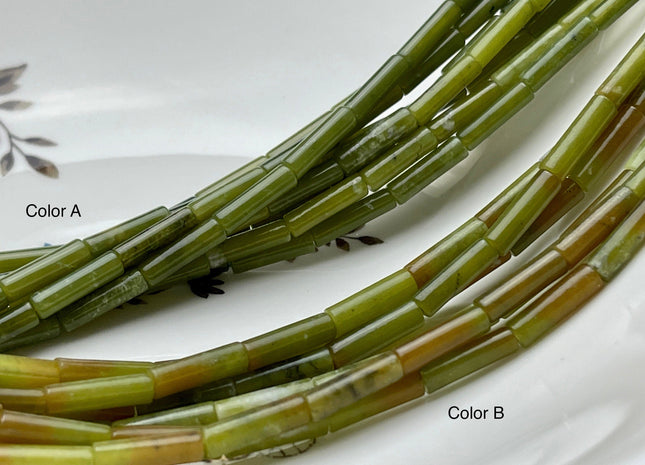 4x13-14 mm Tube Shape Natural Canadian Nephrite Jade Gemstone Beads Genuine Multi Green Jade Gemstones Loose Beads 15.5 Inches Strand #3149