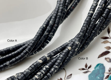 2x4mm Natural Black Color Impression Jasper Heishi Rondelle Shape Genuine Sea Sediment Jasper Discs Gemstone Beads 15.5 Inches Strand #3111