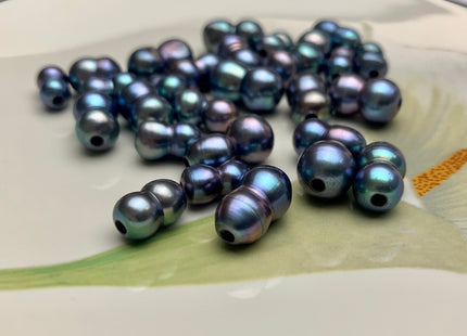 9x12-16 mm Large Hole Peacock Color Peanut Shape Freshwater Pearl Beads Hole Size 2.2 mm Genuine Peacock Color Large Hole Pearls # 1700