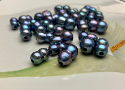 9x12-16 mm Large Hole Peacock Color Peanut Shape Freshwater Pearl Beads Hole Size 2.2 mm Genuine Peacock Color Large Hole Pearls # 1700