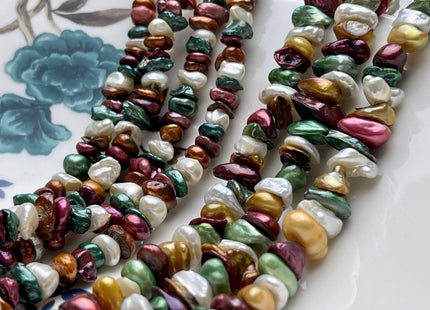 8-12 mm Green Champagne Brown Natural White Keshi Freshwater Pearl Beads Genuine High Luster Center Drilled Rondelle Disc Beads #P1884