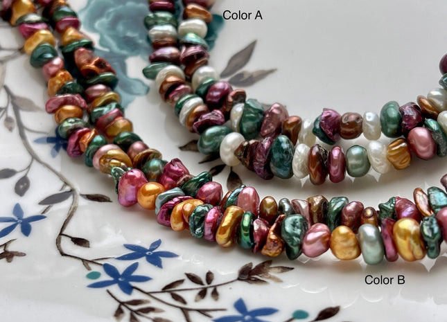 6-7 mm Green Pink Champagne Brown Natural White Keshi Freshwater Pearl Beads Genuine High Luster Center Drilled Rondelle Disc Beads #P1879