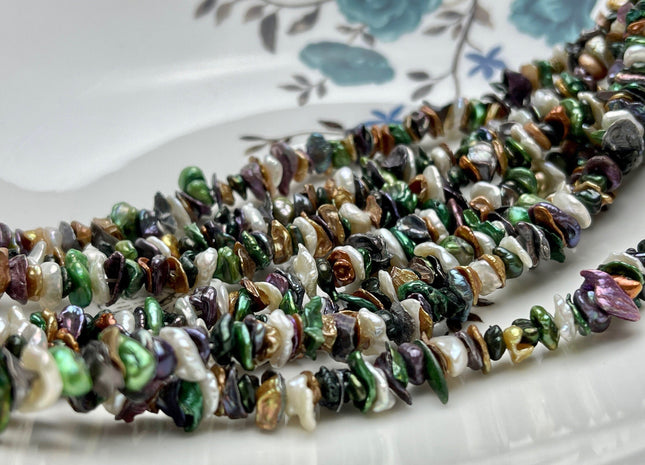 6-7 mm Brown Champagne Green Natural White Color Keshi Freshwater Pearl Beads Center Drilled Cornflake Shape Keshi Chip Petal Pearls #P1856