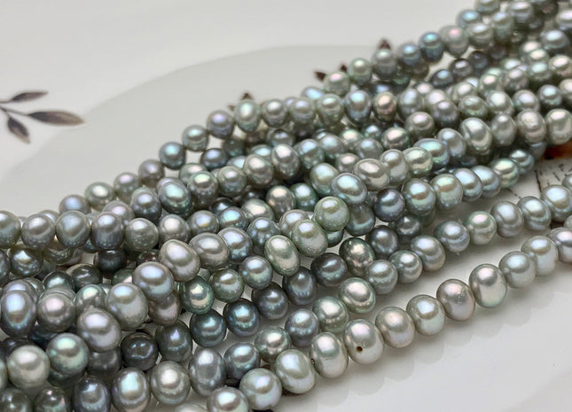 4 mm Rare Grayish Sage Green Small Potato Freshwater Pearl Beads Sage Green Color Genuine Freshwater Potato Seed Pearl #1237