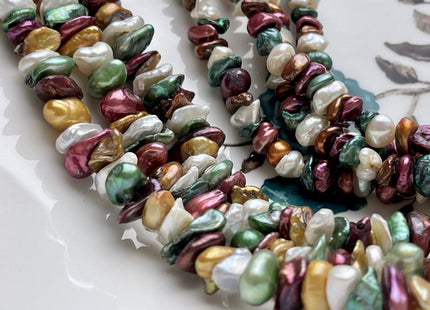 8-12 mm Green Champagne Brown Natural White Keshi Freshwater Pearl Beads Genuine High Luster Center Drilled Rondelle Disc Beads #P1884