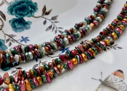 6-7 mm Green Pink Champagne Brown Natural White Keshi Freshwater Pearl Beads Genuine High Luster Center Drilled Rondelle Disc Beads #P1879