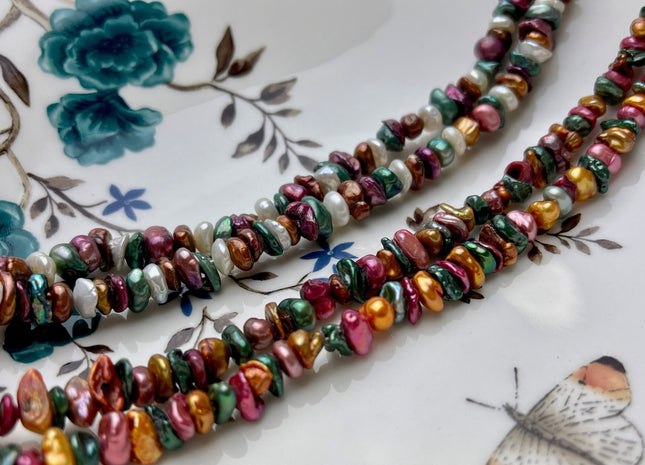 6-7 mm Green Pink Champagne Brown Natural White Keshi Freshwater Pearl Beads Genuine High Luster Center Drilled Rondelle Disc Beads #P1879