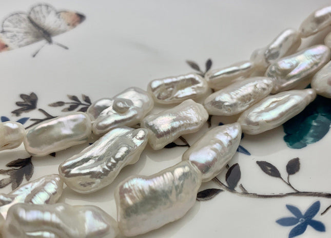 8-10x16-20 mm AAAA Natural White Biwa Stick Freshwater Pearl Beads Genuine Super High Luster Natural White Smooth Shiny Biwa Pearls #P1307