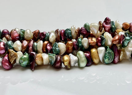 8-12 mm Green Champagne Brown Natural White Keshi Freshwater Pearl Beads Genuine High Luster Center Drilled Rondelle Disc Beads #P1884