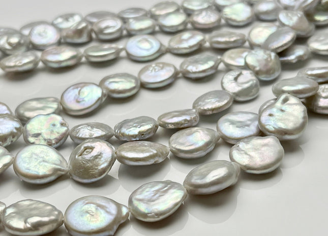 13 mm AA Natural Silver White Coin Freshwater Pearl Beads Genuine Cultured High Luster Quality Freshwater Coin Pearls 25 Beads #P1859