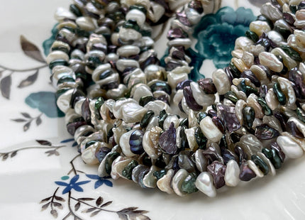 7-9 mm AAA Very Rare Green Brown Natural White Keshi Freshwater Pearl Beads Center Drilled Cornflake Shape Keshi Chip Petal Pearls #P1880