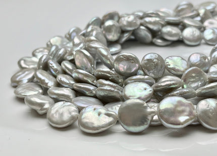 13 mm AA Natural Silver White Coin Freshwater Pearl Beads Genuine Cultured High Luster Quality Freshwater Coin Pearls 25 Beads #P1859