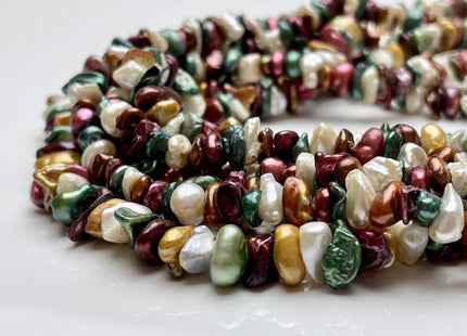 8-12 mm Green Champagne Brown Natural White Keshi Freshwater Pearl Beads Genuine High Luster Center Drilled Rondelle Disc Beads #P1884