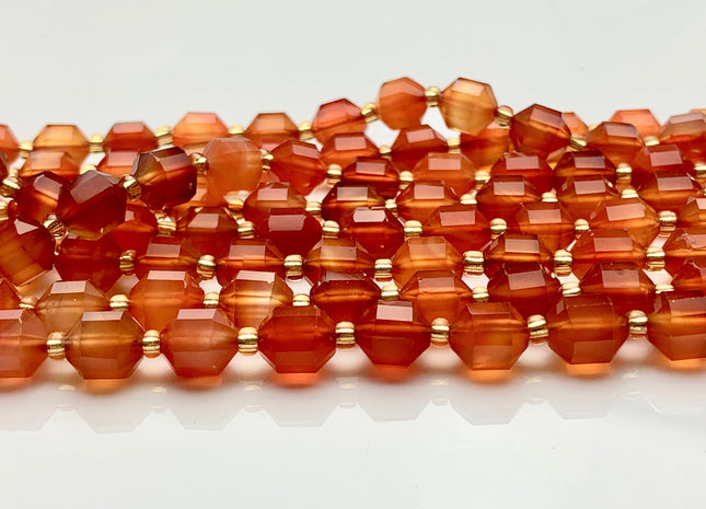 5x6mm 7x8mm AAA Faceted Energy Prism Cut Carnelian Gemstone Beads Genuine Double Terminated Points Orange Red Carnelian 15.5 Inches #3653