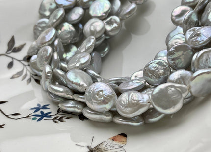 13 mm AA Natural Silver White Coin Freshwater Pearl Beads Genuine Cultured High Luster Quality Freshwater Coin Pearls 25 Beads #P1859