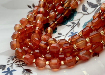 5x6mm 7x8mm AAA Faceted Energy Prism Cut Carnelian Gemstone Beads Genuine Double Terminated Points Orange Red Carnelian 15.5 Inches #3653
