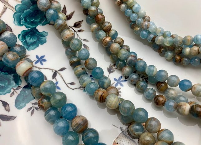 6mm 8mm 10mm 12mm Smooth Round Natural Argentina Lemurian Aquatine Calcite Gemstone Beads Genuine Blue Orange Brown Beads 15.5 Inches #3781
