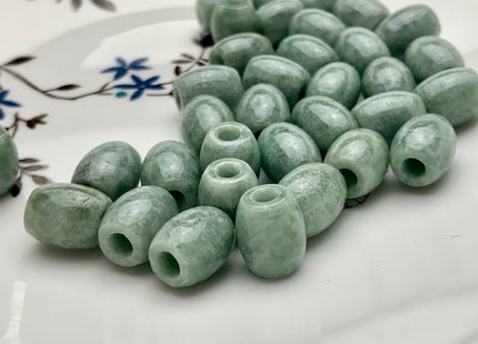Two Pieces 10x12 mm Natural Color Large Hole Smooth Barrel Shape Burmese Jade Beads 3.0 mm Hole Natural Green Color Burmese Jade #3816