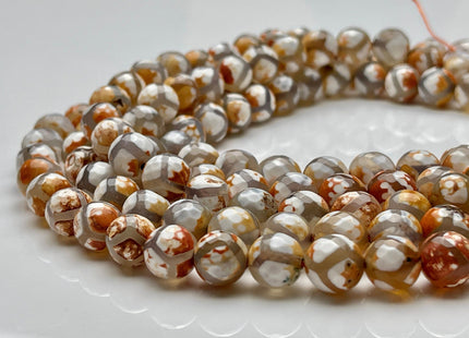 10 mm AAA DZI Tibetan Agate Faceted Round Multi Orange Brown White Color Football Agate Gemstone Loose Beads #4034