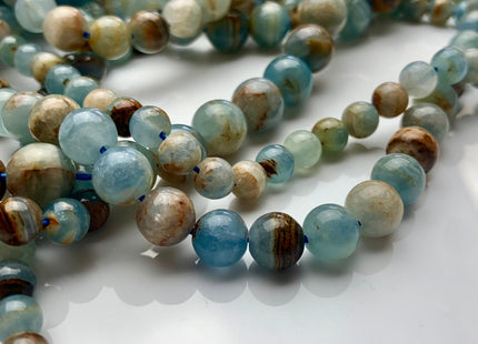 6mm 8mm 10mm 12mm Smooth Round Natural Argentina Lemurian Aquatine Calcite Gemstone Beads Genuine Blue Orange Brown Beads 15.5 Inches #3781