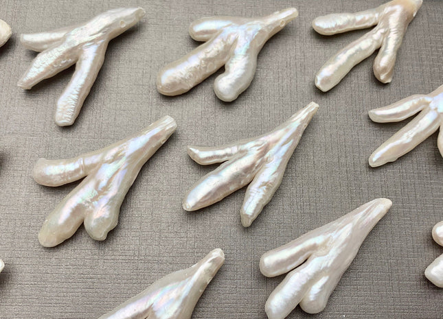 One-Of-A-Kind AAA Rare Natural White Chicken Feet Shape GenuineTop Drilled Pearl Beads High Luster Large Hole 1.2mm Biwa Pearl Beads #P1125