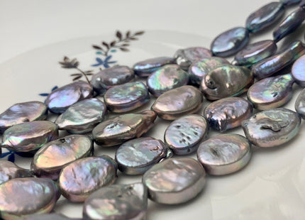 10-11 x 15-16 mm Silver Pinkish Gray Flat Oval Cultured Freshwater Pearl Beads, Oval Shape Genuine Freshwater Pearls #417
