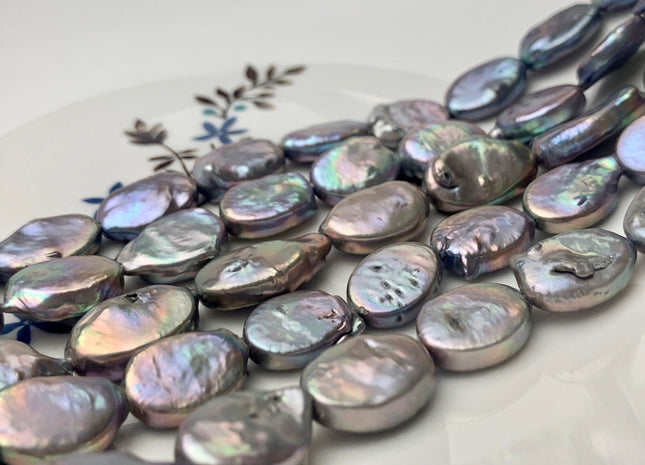 10-11 x 15-16 mm Silver Pinkish Gray Flat Oval Cultured Freshwater Pearl Beads, Oval Shape Genuine Freshwater Pearls #417
