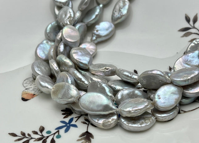 11-12x15-16 mm Silver Gray Freshwater Oval Coin Pearl Beads Genuine Coin Pearls High Luster Gray Oval Coin Pearl Beads #1791