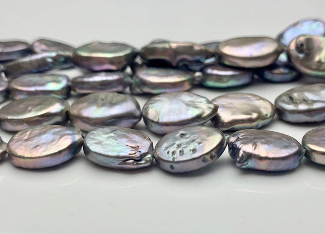 10-11 x 15-16 mm Silver Pinkish Gray Flat Oval Cultured Freshwater Pearl Beads, Oval Shape Genuine Freshwater Pearls #417