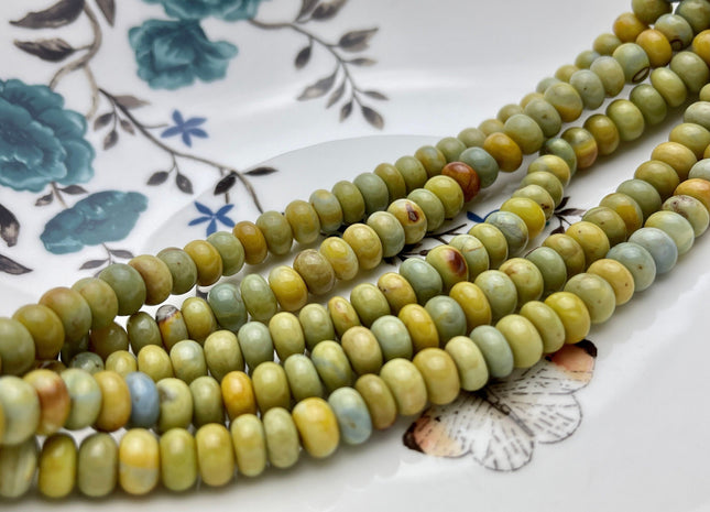 7-8 mm 100% All Natural Smooth Rondelle Mixed yellow Green Opal Gemstone Beads Genuine Natural Peruvian Green Opal 8 Inches Strand #4174