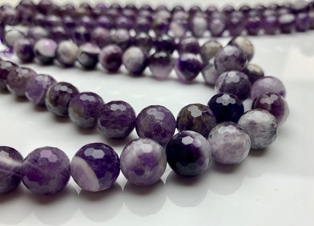 WHOLESALE 4mm 6mm 8mm 10mm 12mm AAA Faceted Round Flower Amethyst Gemstone Beads Natural Color Genuine Flower Amethyst Beads #2244