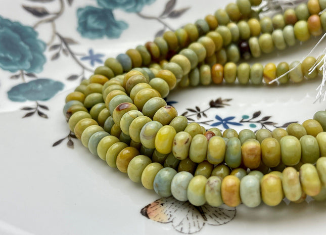 7-8 mm 100% All Natural Smooth Rondelle Mixed yellow Green Opal Gemstone Beads Genuine Natural Peruvian Green Opal 8 Inches Strand #4174