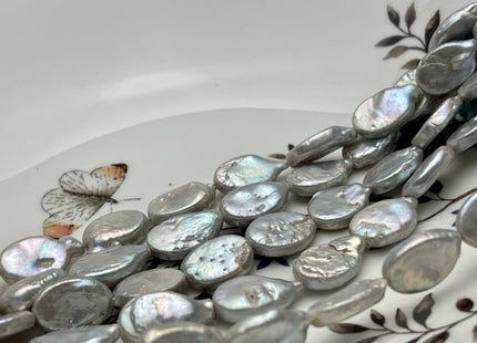 11-12x15-16 mm Silver Gray Freshwater Oval Coin Pearl Beads Genuine Coin Pearls High Luster Gray Oval Coin Pearl Beads #1791