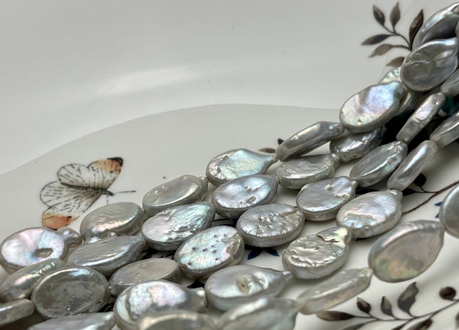 11-12x15-16 mm Silver Gray Freshwater Oval Coin Pearl Beads Genuine Coin Pearls High Luster Gray Oval Coin Pearl Beads #1791