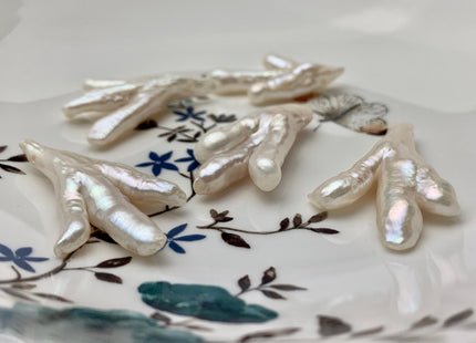 One-Of-A-Kind AAA Rare Natural White Chicken Feet Shape Genuine Top Drilled Pearl Beads High Luster Large Hole 1.2mm Biwa Pearl Beads #P1125
