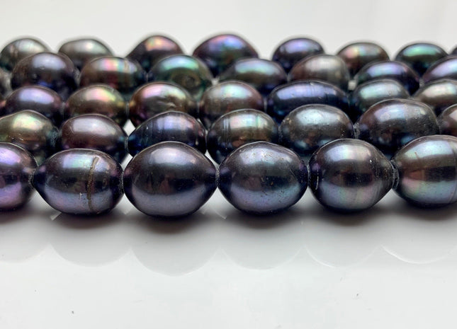11x12-12x15 mm Large Hole Peacock Rice/Oval Genuine Freshwater Pearl Beads 2.2 mm Hole Cultured Peacock Large Size Freshwater Pearls #1499